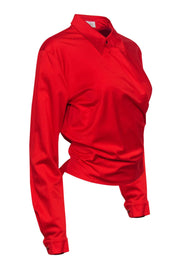 Current Boutique-Escada - Red Cotton Collared Wrap Blouse Sz 14