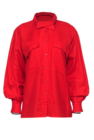 Current Boutique-Escada - Red Long Sleeve Button-Up Cotton Blouse Sz 10