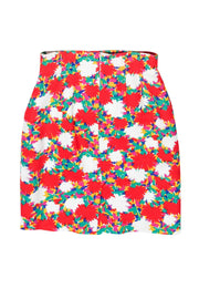 Current Boutique-Escada - Red & White Floral Print Pencil Skirt Sz S