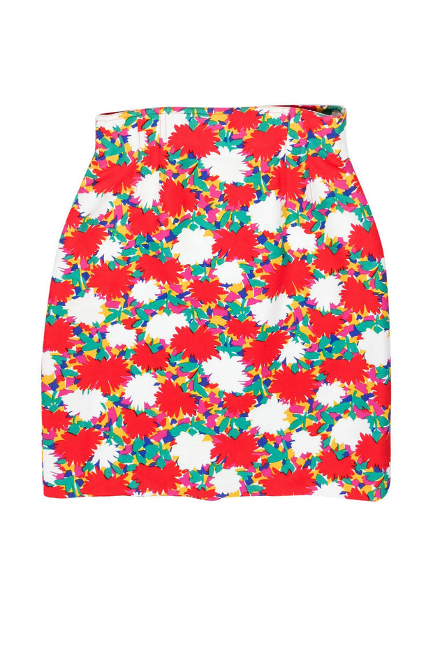 Current Boutique-Escada - Red & White Floral Print Pencil Skirt Sz S