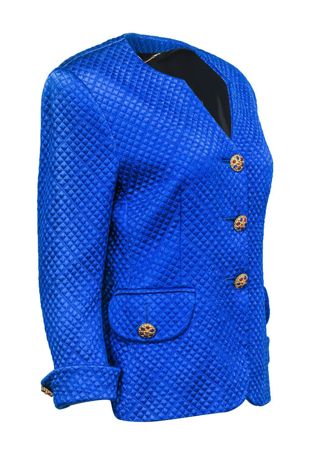 Current Boutique-Escada - Royal Blue Quilted Jacket w/ Jeweled Buttons Sz 8