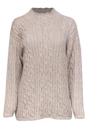 Current Boutique-Escada Sport - Beige Wool Cable Knit Mock Turtleneck Fisherman Sweater Sz M