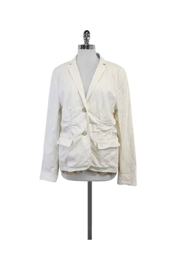 Current Boutique-Escada Sport - White & Taupe Pinstripe Jacket Sz 14