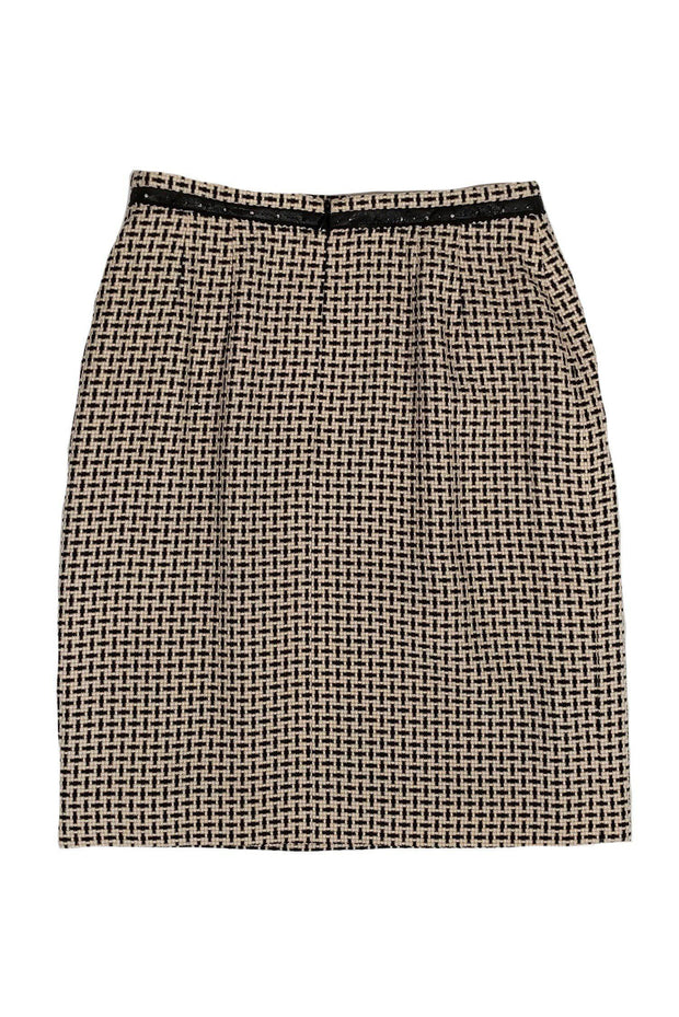 Current Boutique-Escada - Tan & Black Patterned Tweed Skirt Sz 4