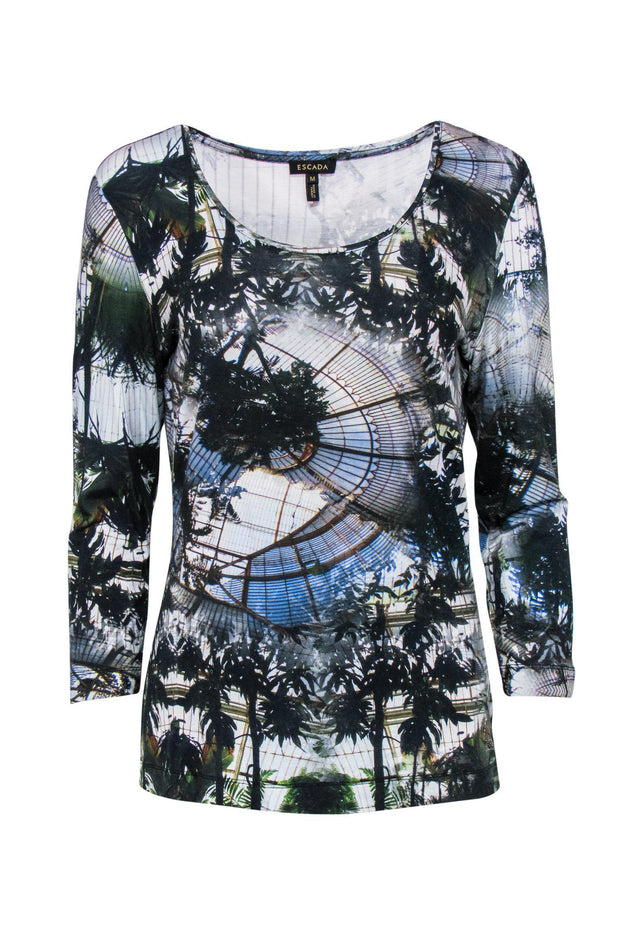 Current Boutique-Escada - Tropical Greenhouse Printed Long Sleeve Top Sz M