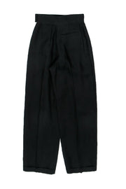 Current Boutique-Escada - Vintage Black Linen Pleated Straight Leg Trousers Sz 4