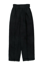 Current Boutique-Escada - Vintage Black Linen Pleated Straight Leg Trousers Sz 4