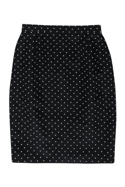 Current Boutique-Escada - Vintage Black Polka Dot Silk Pencil Skirt Sz 4