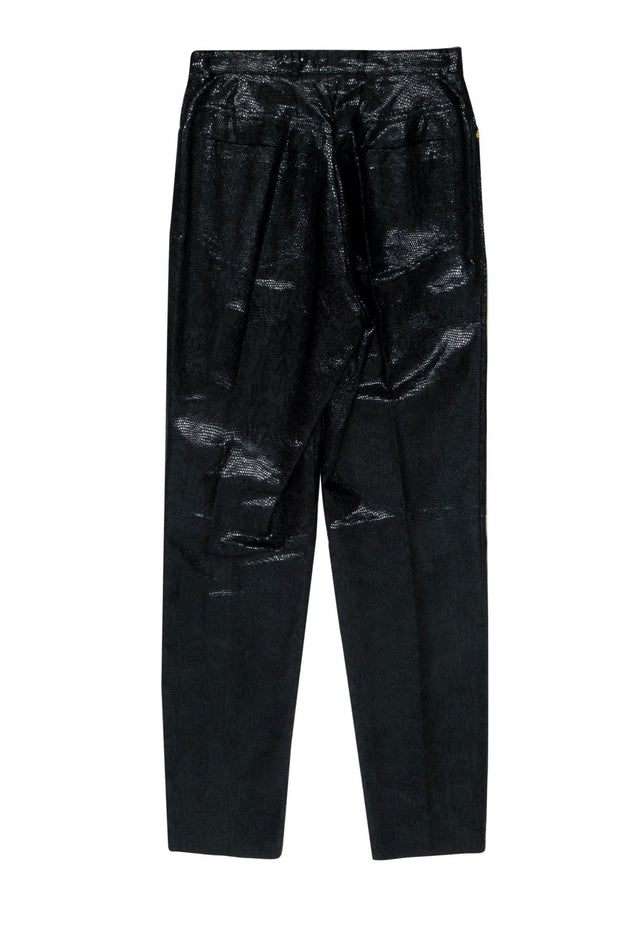 Current Boutique-Escada - Vintage Black Reptile Texture Embossed Taper Leg Pants Sz 6