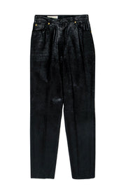 Current Boutique-Escada - Vintage Black Reptile Texture Embossed Taper Leg Pants Sz 6