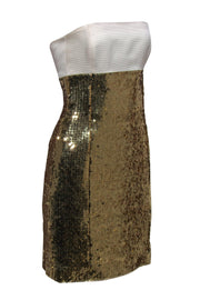 Current Boutique-Escada - Vintage Gold Sequined Strapless Mini Dress Sz S
