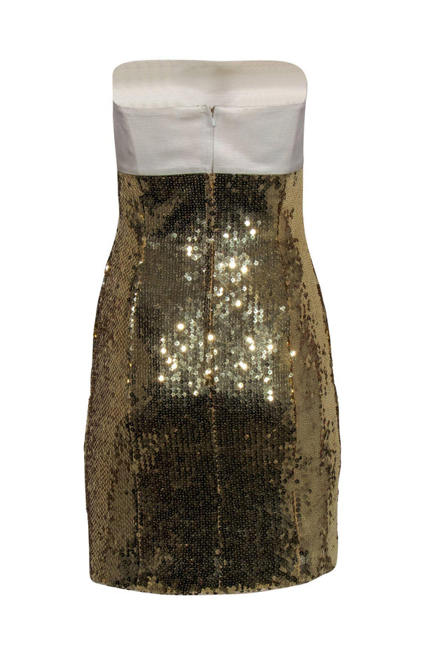 Current Boutique-Escada - Vintage Gold Sequined Strapless Mini Dress Sz S