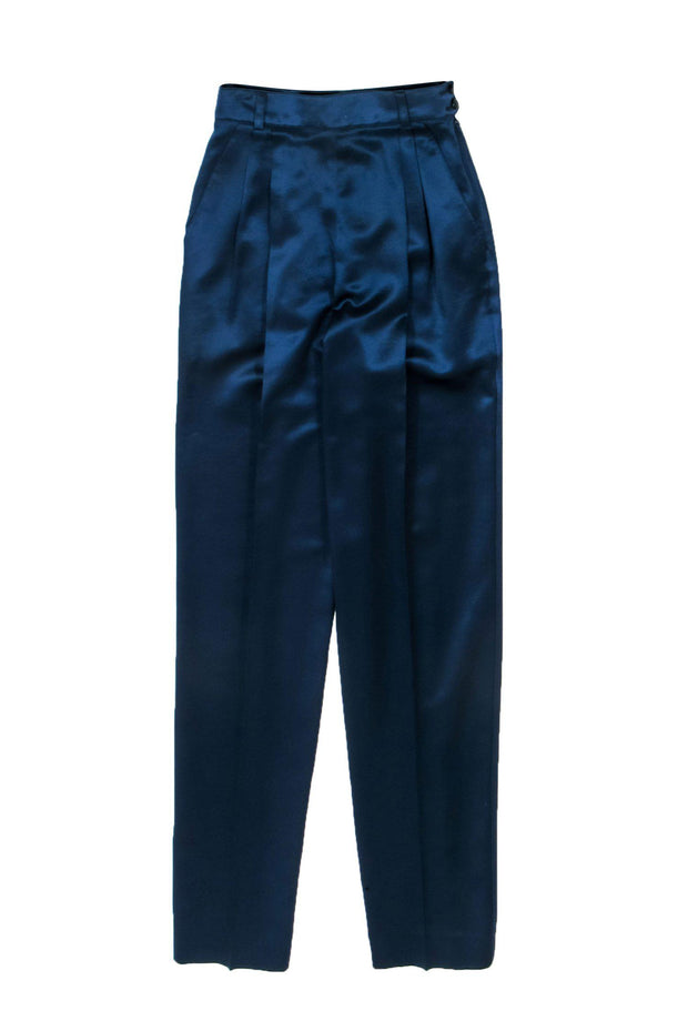 Current Boutique-Escada - Vintage Midnight Blue Satin Tapered Leg Trousers Sz 4