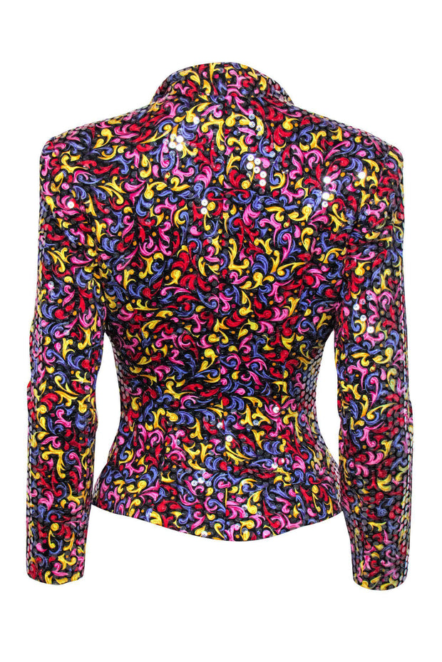 Current Boutique-Escada - Vintage Rainbow Paisley Sequined Blazer w/ Bustier Sz S