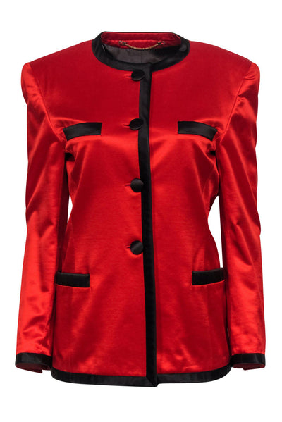 Current Boutique-Escada - Vintage Red Button Down Jacket w/ Black Trim Sz 6
