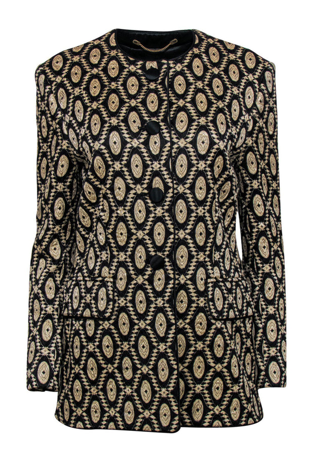 Current Boutique-Escada - Vintage Tan & Black Tapestry Patterned Jacket Sz 12