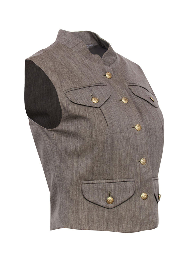 Current Boutique-Escada - Vintage Taupe Wool Vest w/ Gold Buttons Sz 4
