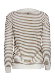Current Boutique-Escada - White & Gold Ribbed Knit Sweater Sz S