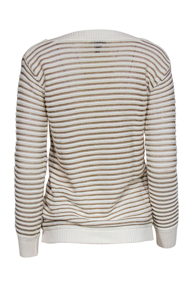Current Boutique-Escada - White & Gold Ribbed Knit Sweater Sz S