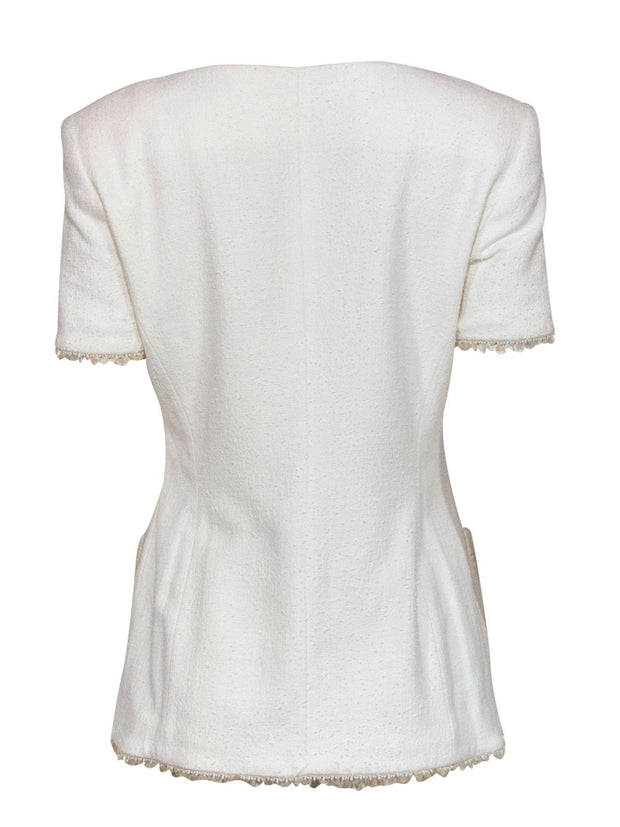 Current Boutique-Escada - White Short Sleeve Woven Jacket w/ Sequin Trim Sz 6