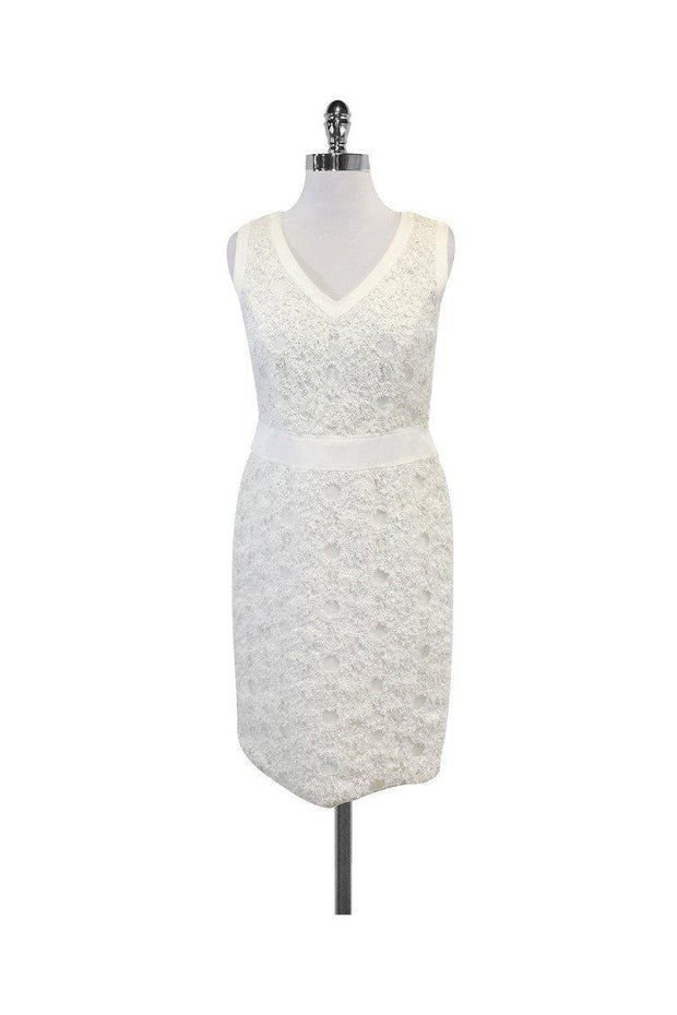 Current Boutique-Escada - White Textured Circle Print Dress Sz 6