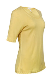 Current Boutique-Escada - Yellow Cashmere Silk Blend Knitted Short Sleeve Top Sz 14