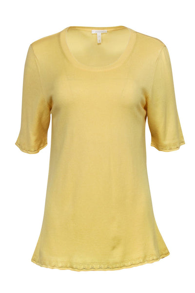 Current Boutique-Escada - Yellow Cashmere Silk Blend Knitted Short Sleeve Top Sz 14