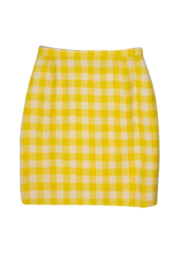 Current Boutique-Escada - Yellow Checked Wool Blend Pencil Skirt Sz 8