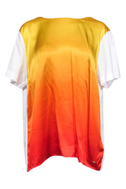 Current Boutique-Escada - Yellow, Red & Orange Ombre Silk T-Shirt Sz XL