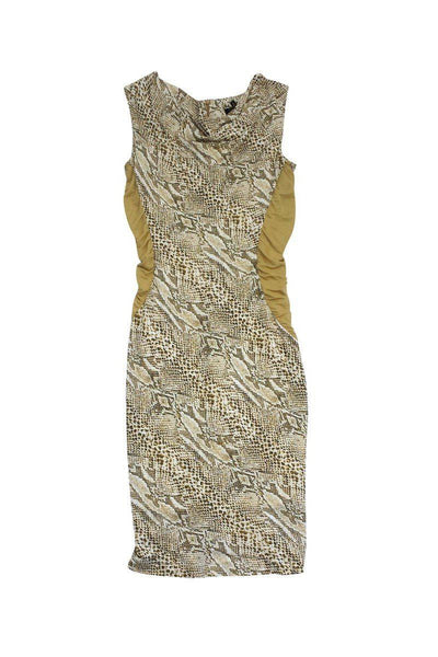 Current Boutique-Escada - Yellow & White Snakeskin Cowl Neck Dress Sz 6