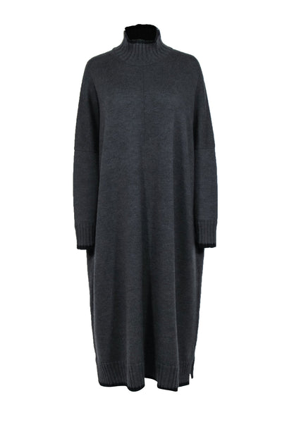 Current Boutique-Eskandar - Grey Wool Sweater Dress w/ Drop Shoulders & Long Sleeves One Size