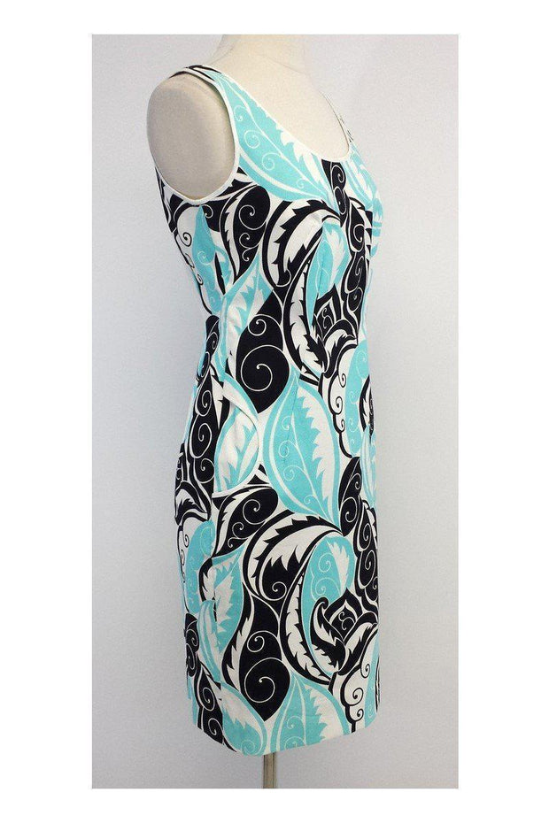 Current Boutique-Etcetera - Aqua & Black Print Cotton Blend Sleeveless Dress Sz 4