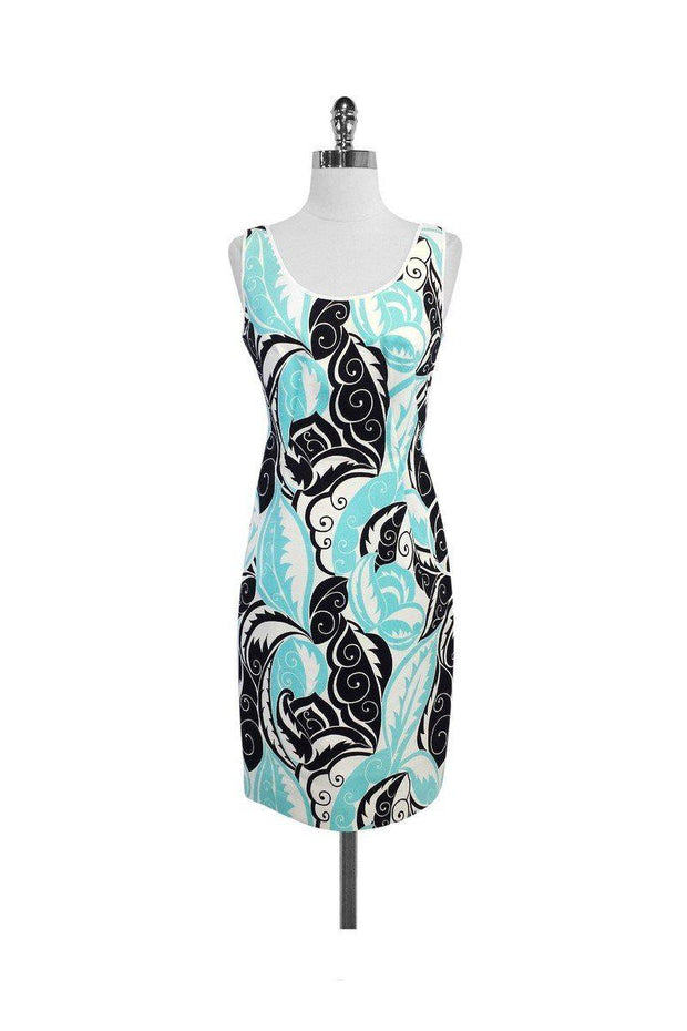 Current Boutique-Etcetera - Aqua & Black Print Cotton Blend Sleeveless Dress Sz 4
