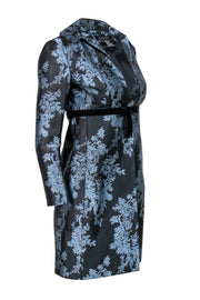 Current Boutique-Etcetera - Black & Blue Floral Print Midi Jacket w/ Velvet Bow Sz 0