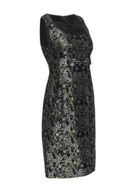 Current Boutique-Etcetera - Black, Green & Silver Jacquard Babydoll Dress Sz 2