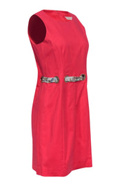 Current Boutique-Etcetera - Bright Coral Sheath Dress w/ Scarf Waist & Grommets Sz 6