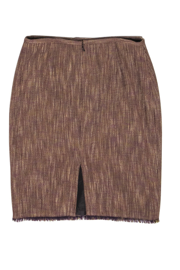 Current Boutique-Etcetera - Brown & Purple Wool Mini Skirt w/ Frayed Hem Sz 6
