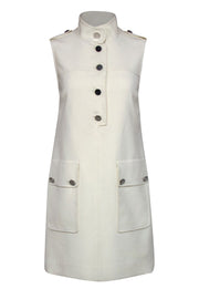 Current Boutique-Etcetera - Cream Mock Neck Shift Dress w/ Oversized Silver Buttons Sz 0