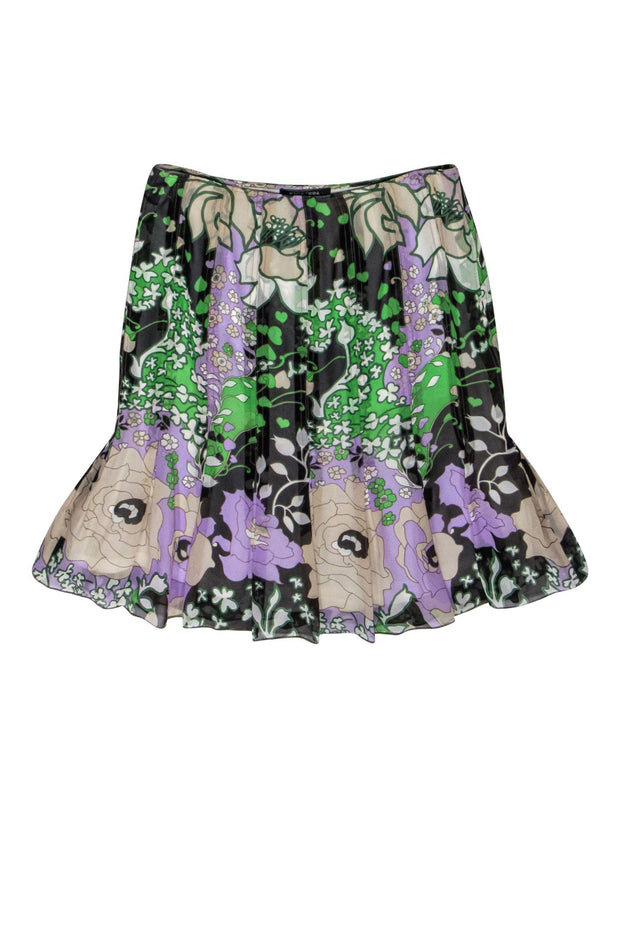 Current Boutique-Etcetera - Green Floral Silk Pleated Skirt Sz 8