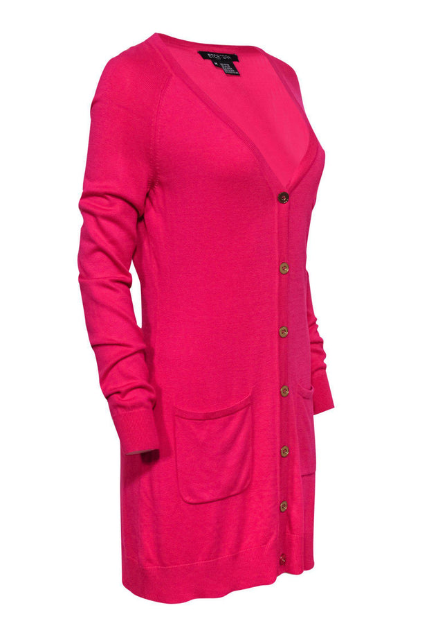 Current Boutique-Etcetera - Hot Pink Longline Cardigan w/ Gold Buttons Sz M