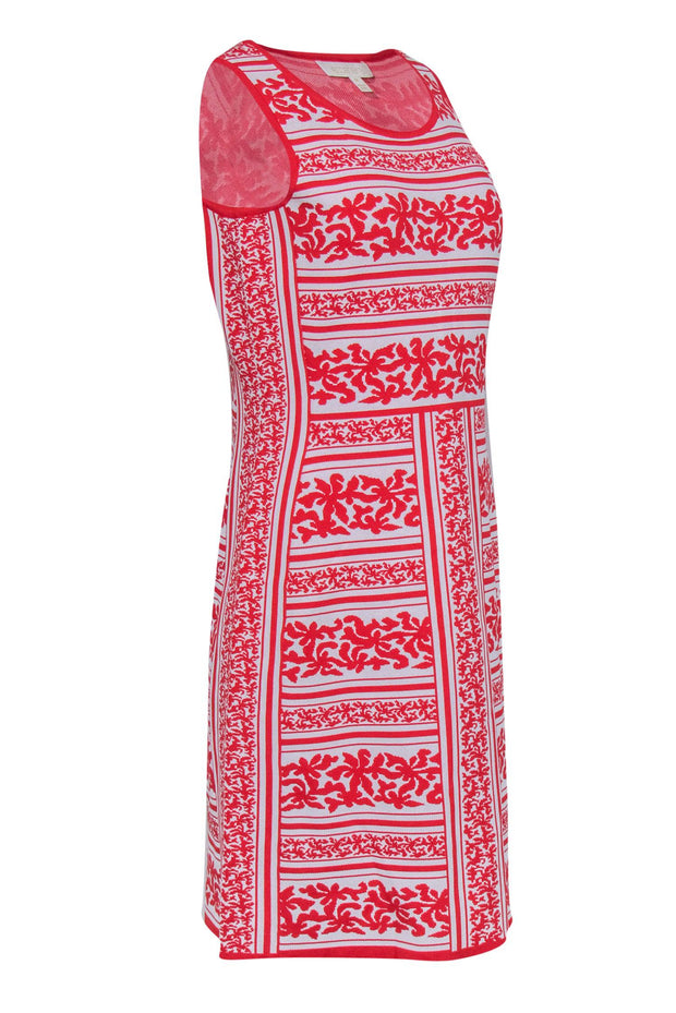 Current Boutique-Etcetera - Red & White Motif Pattern Sleeveless Knit Dress Sz M
