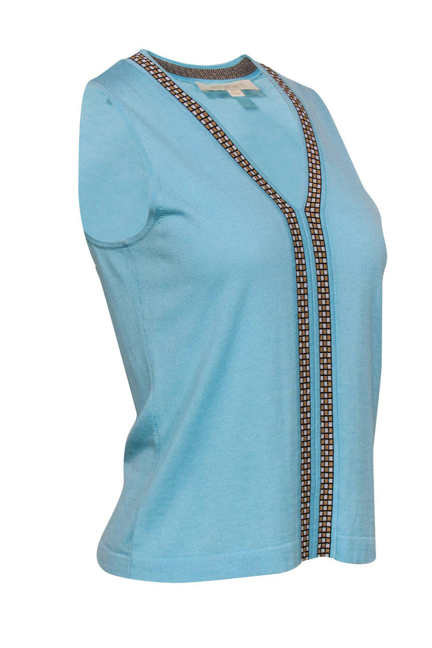 Current Boutique-Etcetera - Sky Blue V-Neck Sweater Vest w/ Grid Accents Sz XS