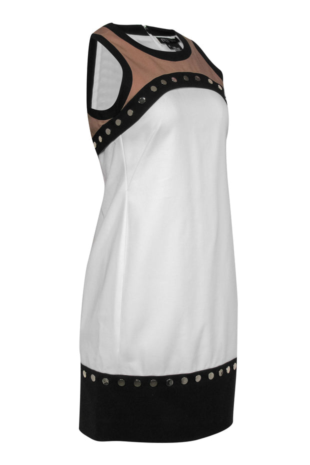 Current Boutique-Etcetera - White, Brown & Black Cotton Blend Shift Dress w/ Studs Sz 4