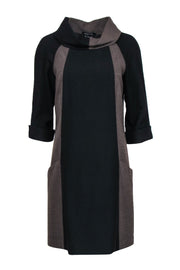 Current Boutique-Etecetera - Brown & Black Color-Blocked Shift Dress w/ Collared Neckline Sz 8