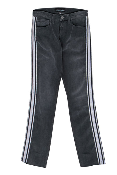 Current Boutique-Etienne Marcel - Faded Black Straight Leg Jeans w/ White & Sparkle Stripes Sz 25