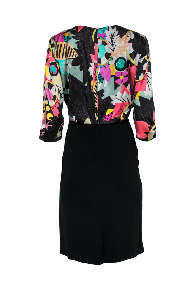 Current Boutique-Etro - Abstract Black Floral Print Midi Dress w/ 3/4 Sleeves Sz 10