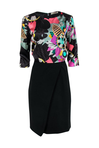 Current Boutique-Etro - Abstract Black Floral Print Midi Dress w/ 3/4 Sleeves Sz 10