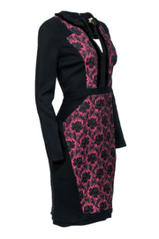 Current Boutique-Etro - Black & Pink Floral Jacquard Print Sheath Dress Sz 8