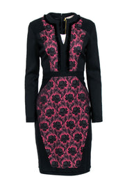 Current Boutique-Etro - Black & Pink Floral Jacquard Print Sheath Dress Sz 8