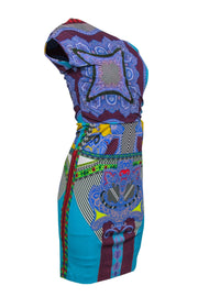 Current Boutique-Etro - Blue Multicolored Multi-Print One-Shoulder Sleeveless Sheath Dress Sz 4
